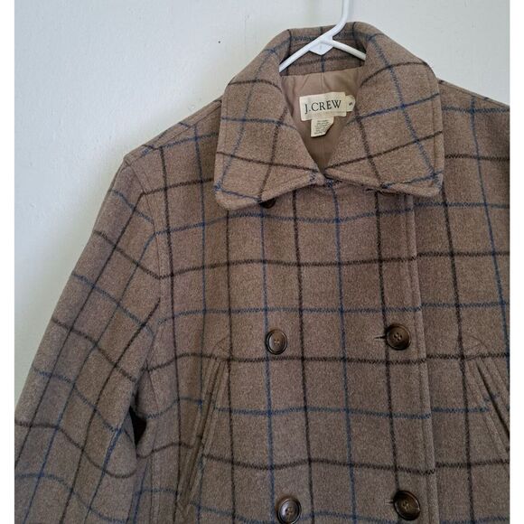 Vintage j Crew Women Small Wool Cashmere coat Double Breasted Taupe Windowpane - Picture 3 of 7